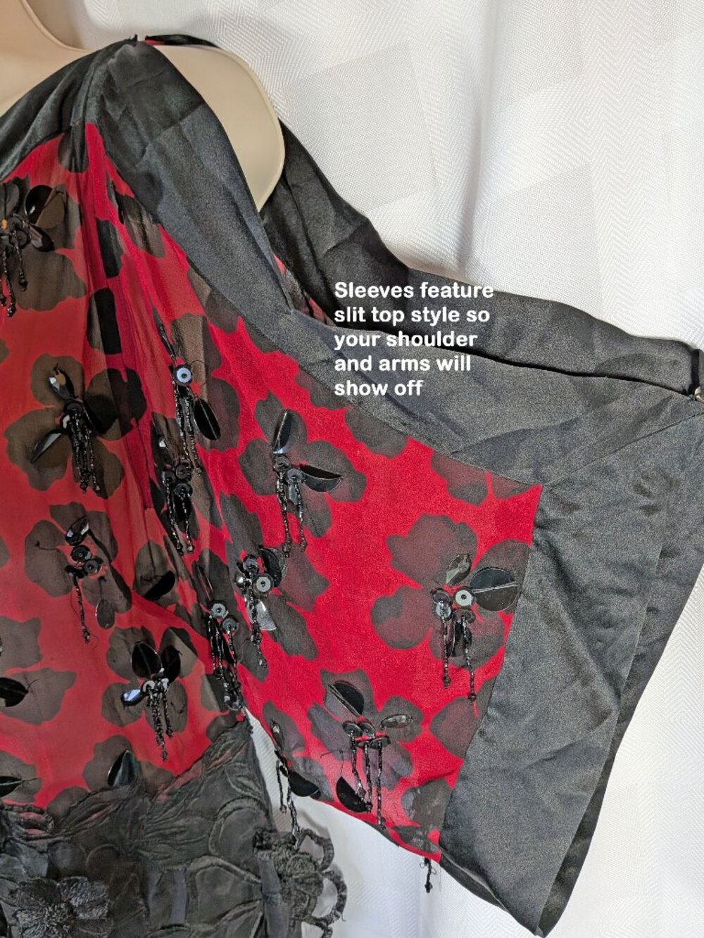 Dries Van Noten Silk Black & Red Floral Applique Dress, 38" bust, Made in India - Picture 7 of 17